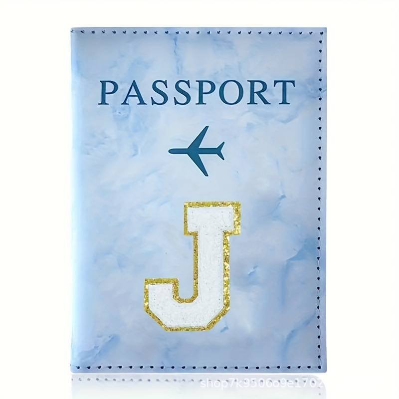 Fashion Initial Letter Passport Holder Stylish Travel Wallet Cover with Alphabet Pattern – Design J