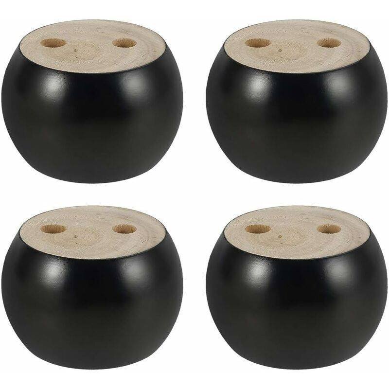 4 pcs Set ROund Wooden Furniture Legs Height 5Cm, For Sofa, Bed, Armchair, Wardrobe, With Screws And Tape (Black)