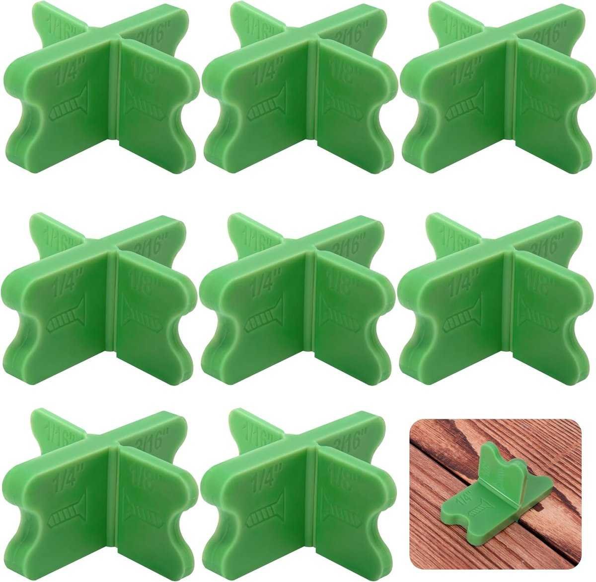 8 pieces - ABS deck spacers - 1/16", 1/8", 3/16", 1/4" - green deck spacers - for pressure-treated composite decks