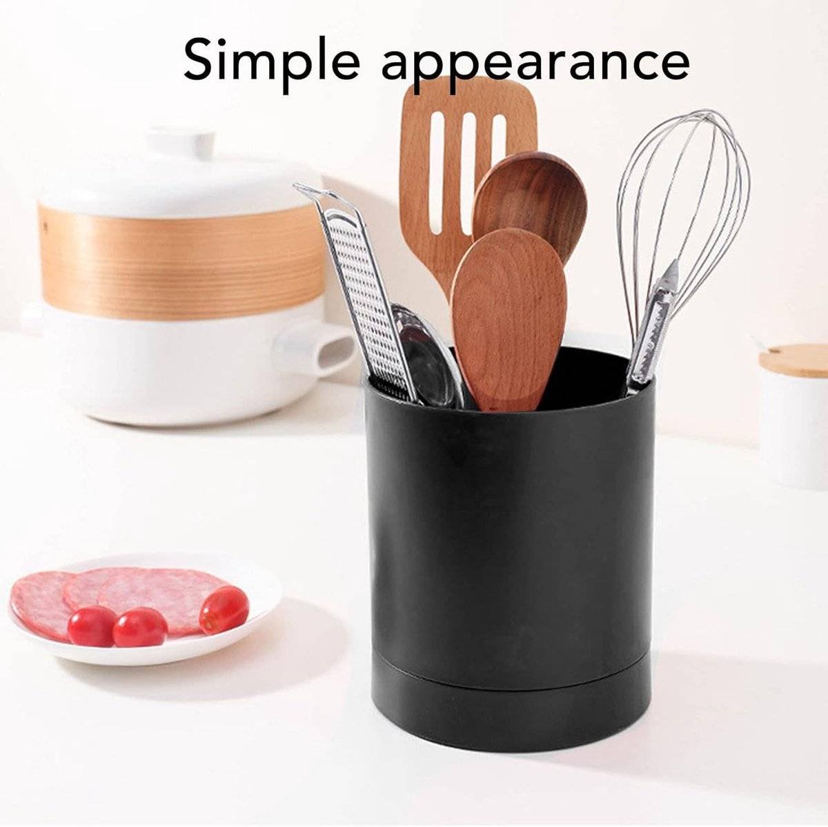 Kitchen utensil holder, large countertop kitchen utensil holder, 360-degree rotating simple chopsticks basket, kitchen cutlery holder with compartment design for home (black)