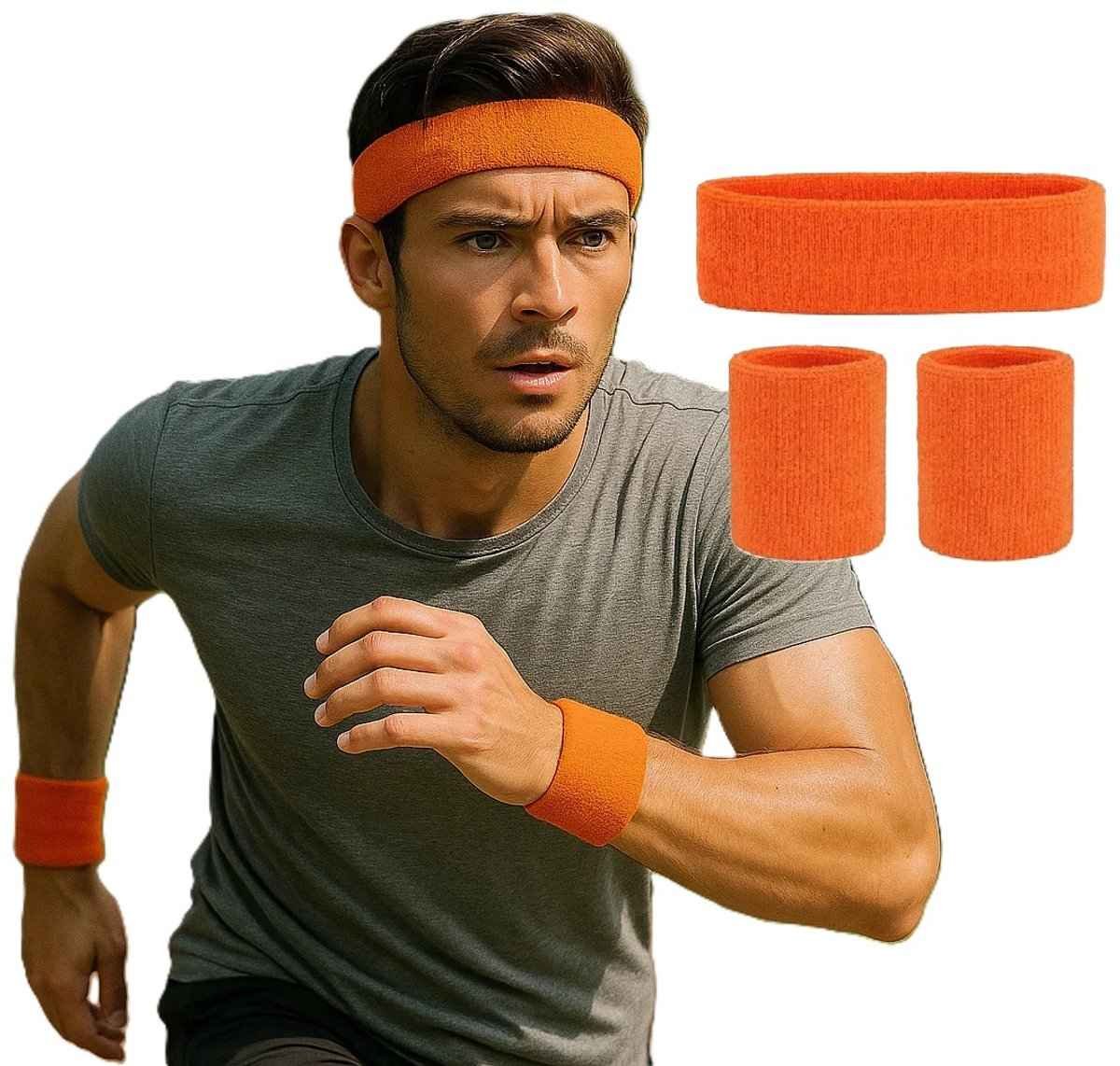 Headband & 2x Wristband Set | Sweatband | Sweatbands | Head and Wrist | Sports Bands | Orange