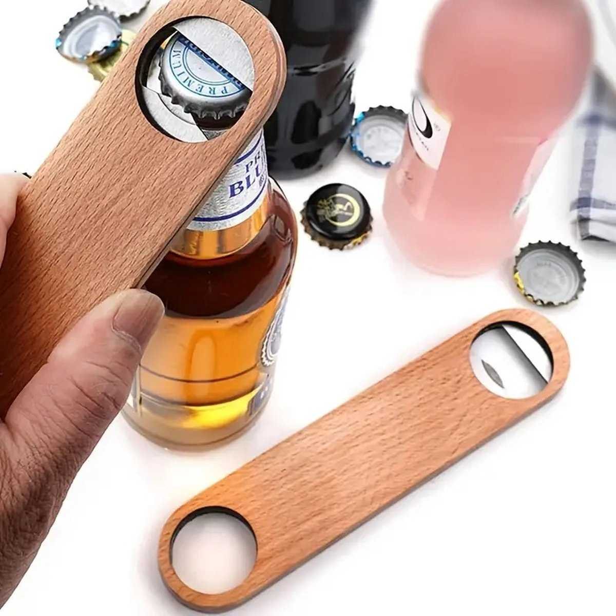 Luxury Wooden Bottle Opener | Beer Opener | Bottle Opener | Bar Accessories | With Hanging Loop | Wood/Stainless Steel | 18 x 5 CM