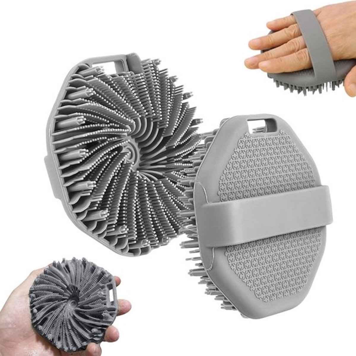 Silicone Bath Brush - 2 Pieces - Dry Brush Skin Brush - Back Scrubber - Body Scrubbers - Body Brush - Back Brush Shower - Shower Brush - Silicone Brush - Massage - Bath & Shower Accessories - Easy Lathering - Ergonomic Handle - Grey