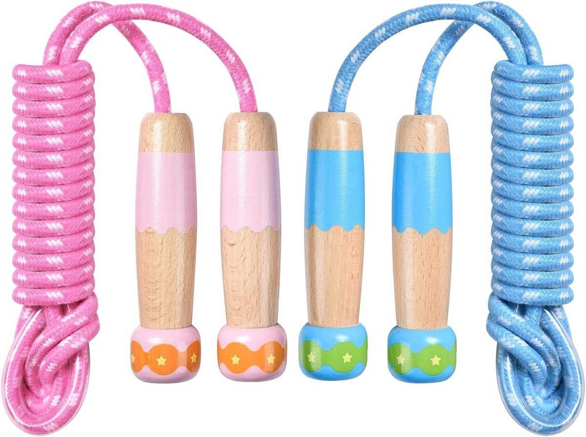 Professional Sports Jump Rope Set of two jump ropes for children - 2.5 meters - adjustable length - with wooden handles - suitable for children from 5 years old (both boys and girls) - for sports and fitness