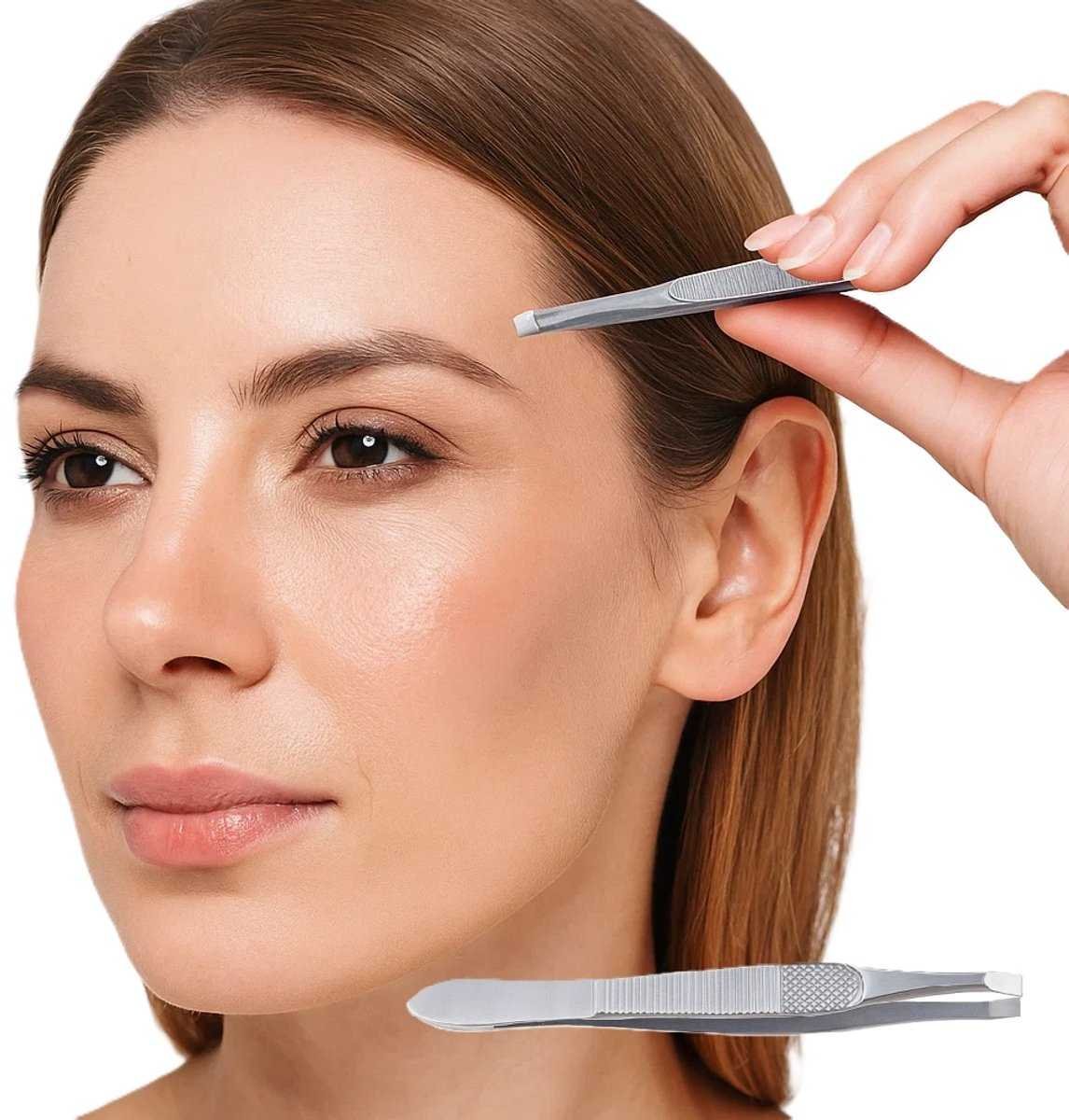 Eyebrow Plucking Tweezers Stainless Steel | Eyebrow Hair Removal | Facial Hair Removal | Flat/Straight Tip | Anti-Slip | 8.5 CM | Silver