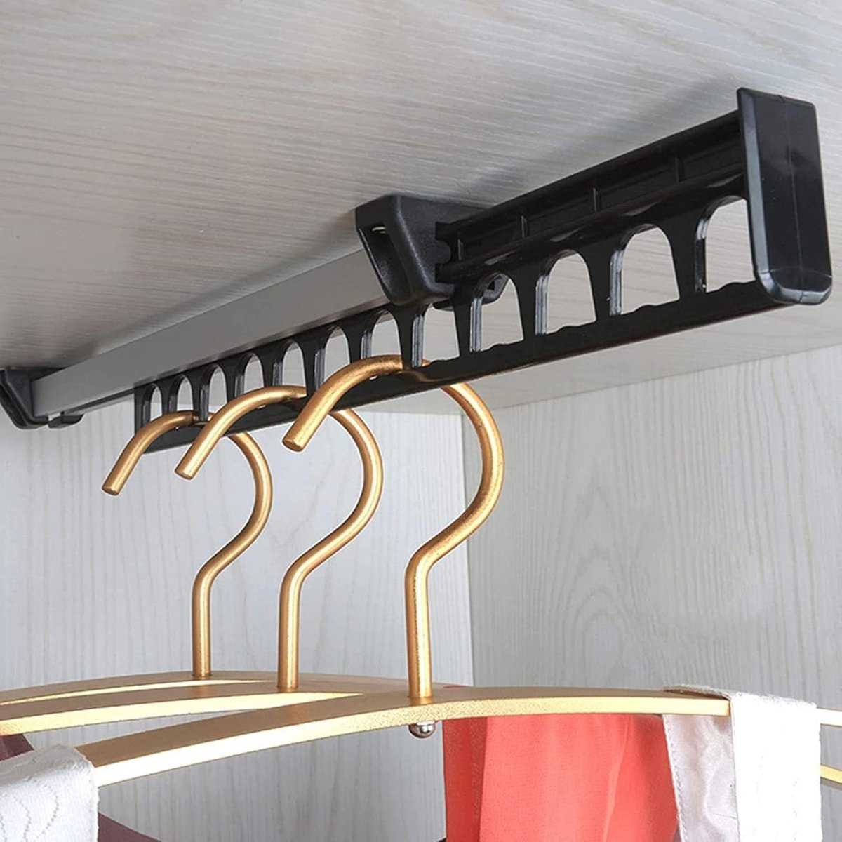 Extendable Clothes Rail - Adjustable Clothes Rail - Telescopic Extendable Clothes Rack - Extendable Clothes Rail - Adjustable Clothes Rail - Clothes Hanger - Metal Wardrobe Rail - Wardrobe Rack - extendable clothes rail - 315*42*50 mm - black