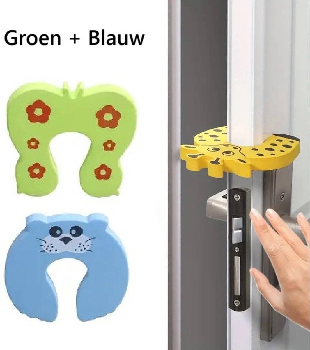 Animal Door Stoppers | Baby and Child Door Protectors | Door Protection | Foam | Animal Door Stopper | 2 Pieces | Green + Blue