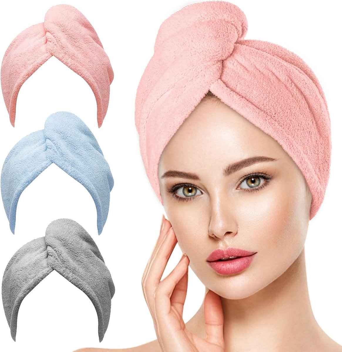 3-pack hair towels - Anti-frizz hair dryer wraps for curly hair - Fast-drying head towel accessories for women, teenagers, and children - Ideal as a Christmas gift and as a gift for mothers