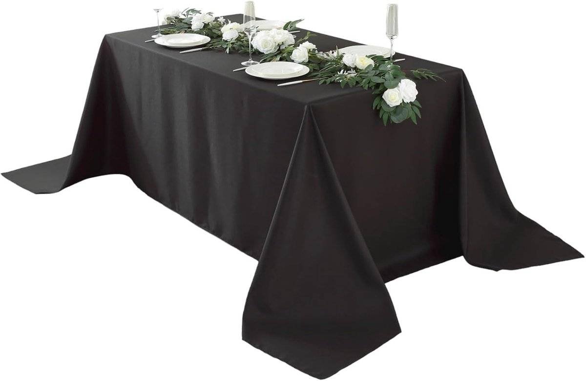 Tablecloth - 145 x 275 cm - Luxury Tablecloths - Oilcloth - Cotton Tablecloth - Water-repellent - Table linen - Washable tablecloth - High quality - Black - Very suitable for birthdays / weddings / receptions / banquets / events / Halloween / Christmas