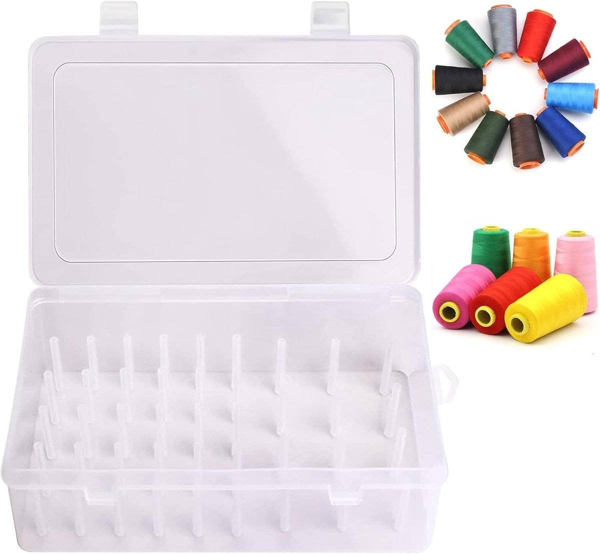 Sewing thread spool with 42 spools - Transparent sewing thread storage box - Empty sewing thread spools - High-capacity sewing thread storage box - Embroidery thread storage box - For organizing sewing thread spools