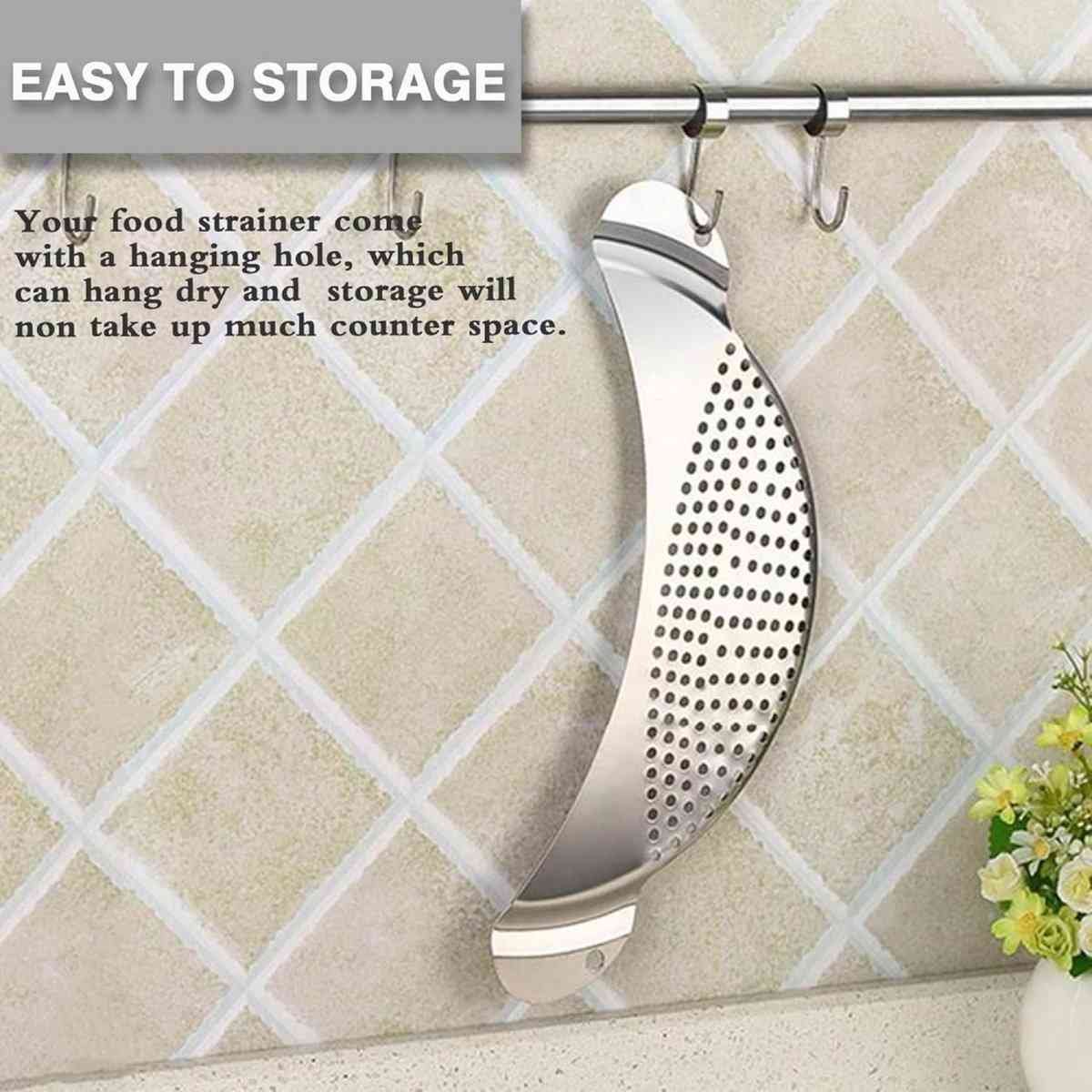 Stainless Steel Draining Aid - Draining Lid with Handles - Colander - 33.5 Cm - BPA-Free - Solid Compact Kitchen Draining Lid - Colander - Kitchen Sieve - Dishwasher Safe - Easy Draining - Storage Hook - For All Sizes of Pans