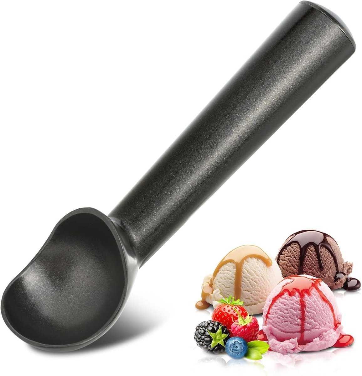 Ice Cream Scoop-Ice Cream Spoon - 17.8 cm - Kitchen Utensils-Frost-Resistant - Aluminum - Sturdy and durable - Easy to clean - Suitable for Italian ice cream, cookie dough, sorbet, almond ice cream (Black)