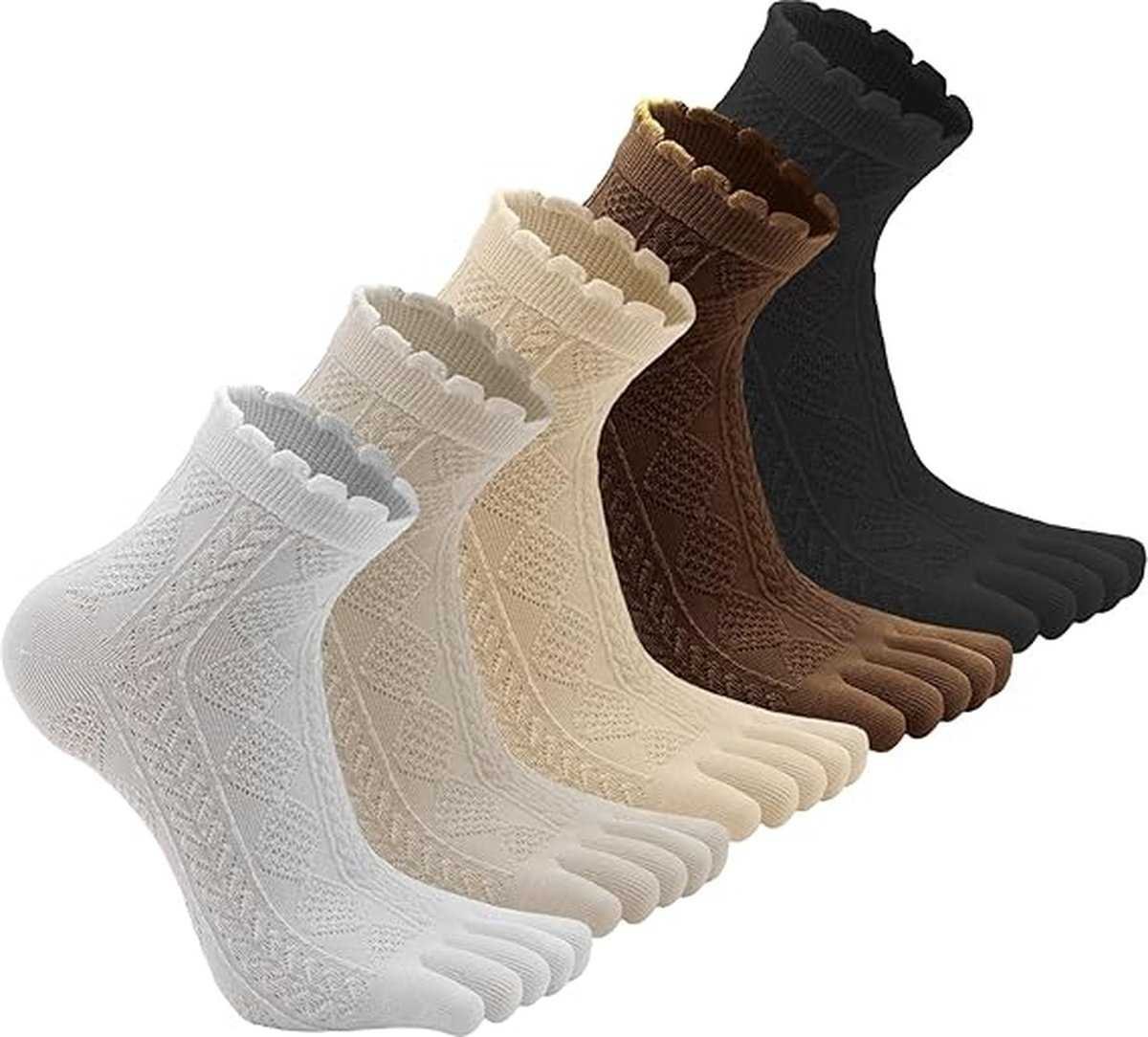 Toe Socks 6 Pairs - Women's - Toe Socks - Cotton - Yoga Socks - Smooth Toe Seam - No Annoying Seams - Toe Socks - Toesocks - Ladies - Runner Toe Socks - Sneaker Socks - Retro Fashion - Antibacterial - Breathable - Elasticity - Comfortable Socks