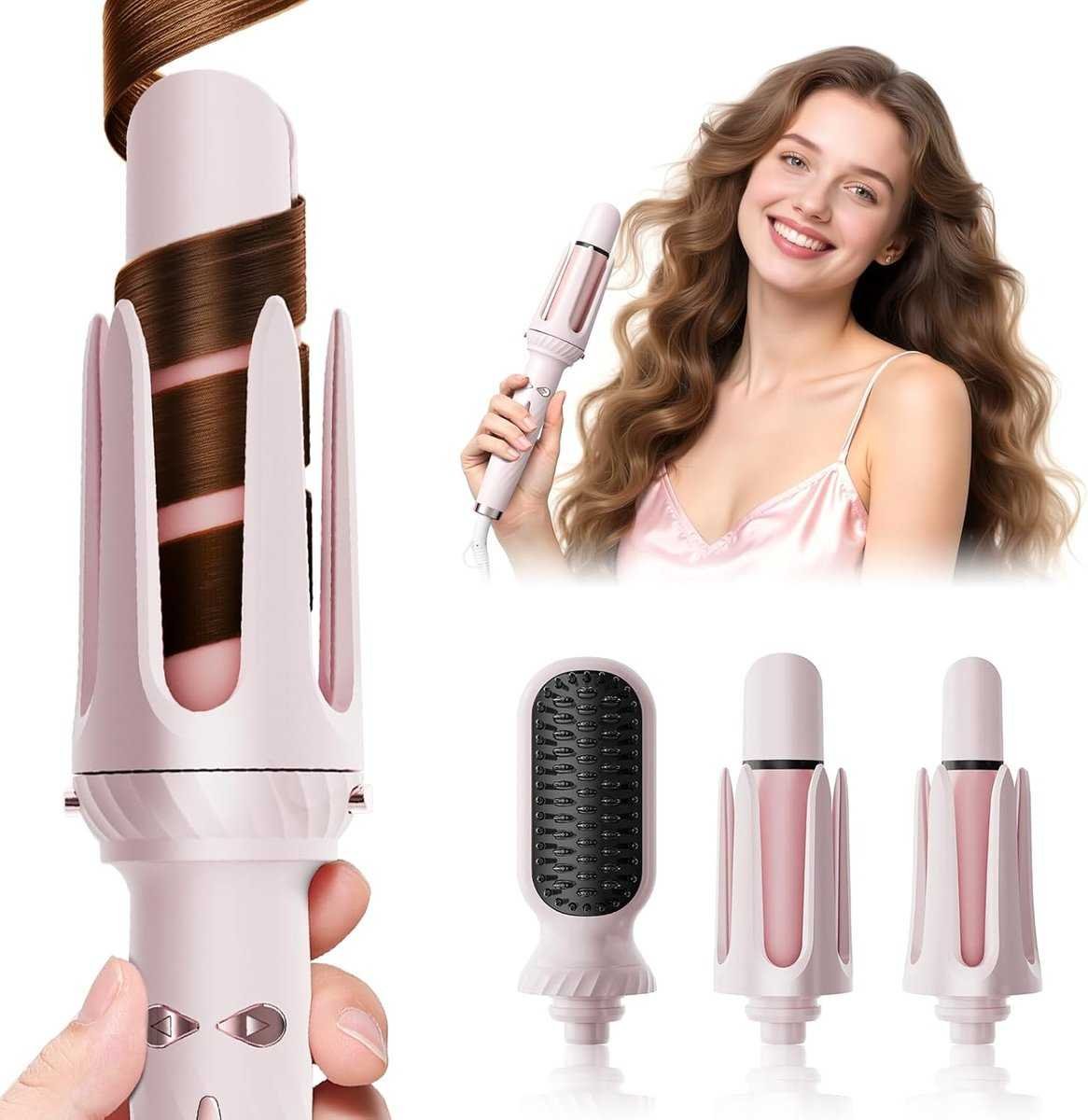 3 in 1 Curling Iron - Automatic Curling Iron - Straightener - Hair Curler - Straightening Brush - 25mm and 32mm - French Wave Curling Iron - Heated Brush - Portable Rotary Curling Iron - Heat and Travel Protection - Curling Irons - Thermal Brush - 3 in 1 