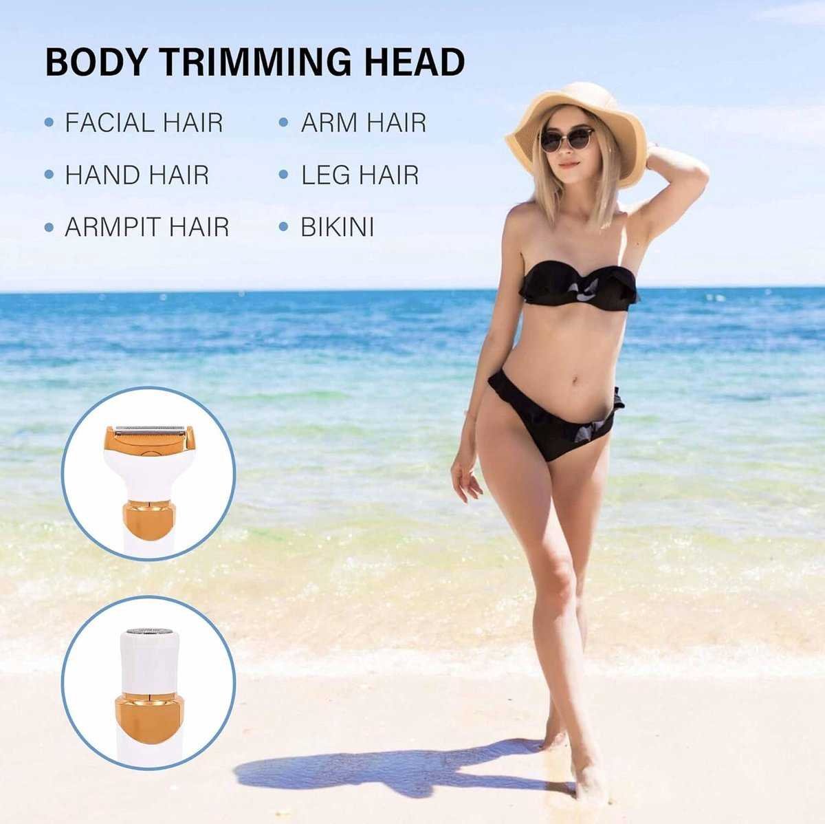 Women's Epilator - Epilator for Easy Hair Removal - 4 Attachments - Women's Epilator - Bikini Trimmer - Facial Epilator - Wet & Dry - Epilators - Facial Cleanser - Hair Removal Device - USB Rechargeable - Gold - Face/Underarms/Legs/Genuine