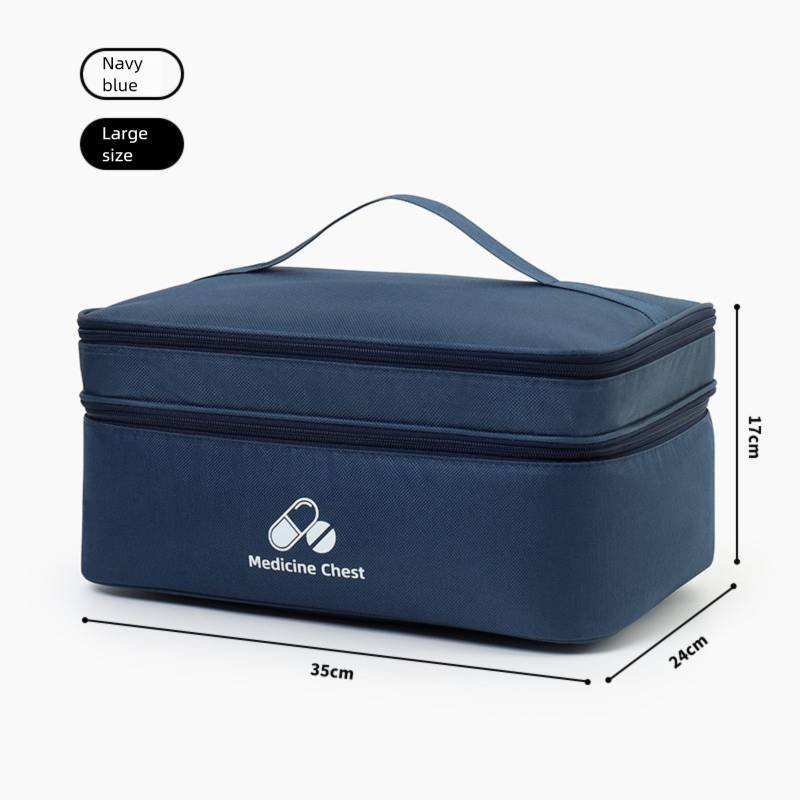 Dark blue Large First Aid Organizer –35×24×17cm Double-Layer Medicine Storage Case for Family & Travel Use