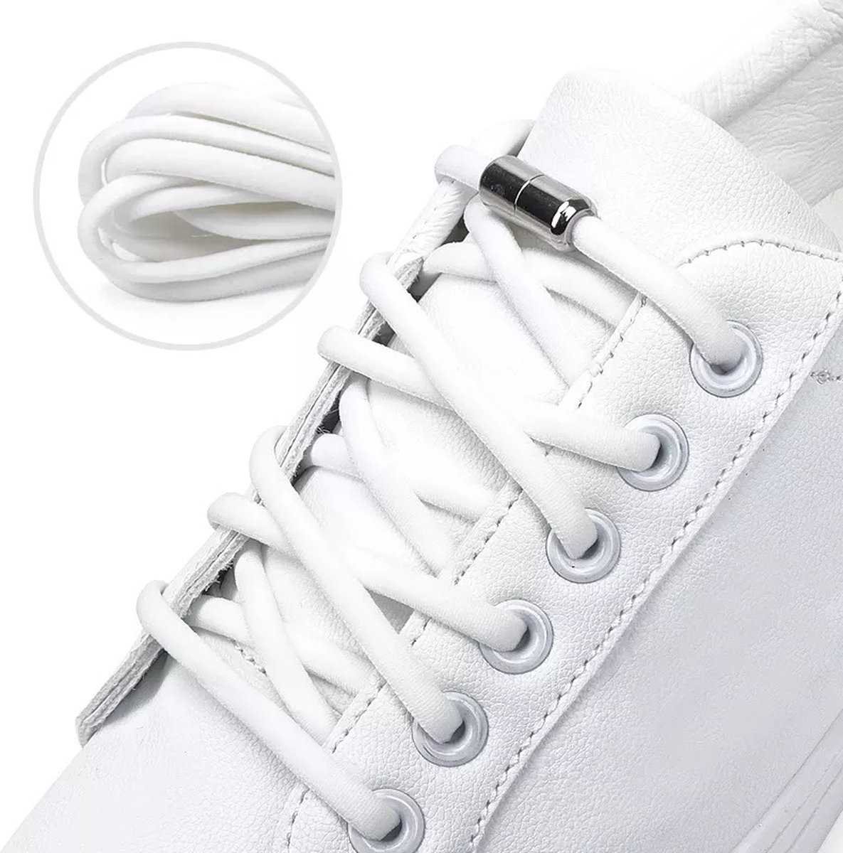 Round Laces - 105 cm - no tie - elastic laces - no tie - shoelaces - sports laces - round - shoelaces - children's laces - White