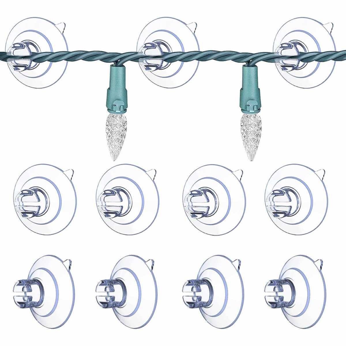 60 pieces - String Light Suction Cups - Suction Cup Hook - String Light Hanging Hooks - Suction Cups for String Lights - Suction Cup Holder for String Lights - Hooks - for party lighting, lighting and Christmas decorations - for windows and glass - transp