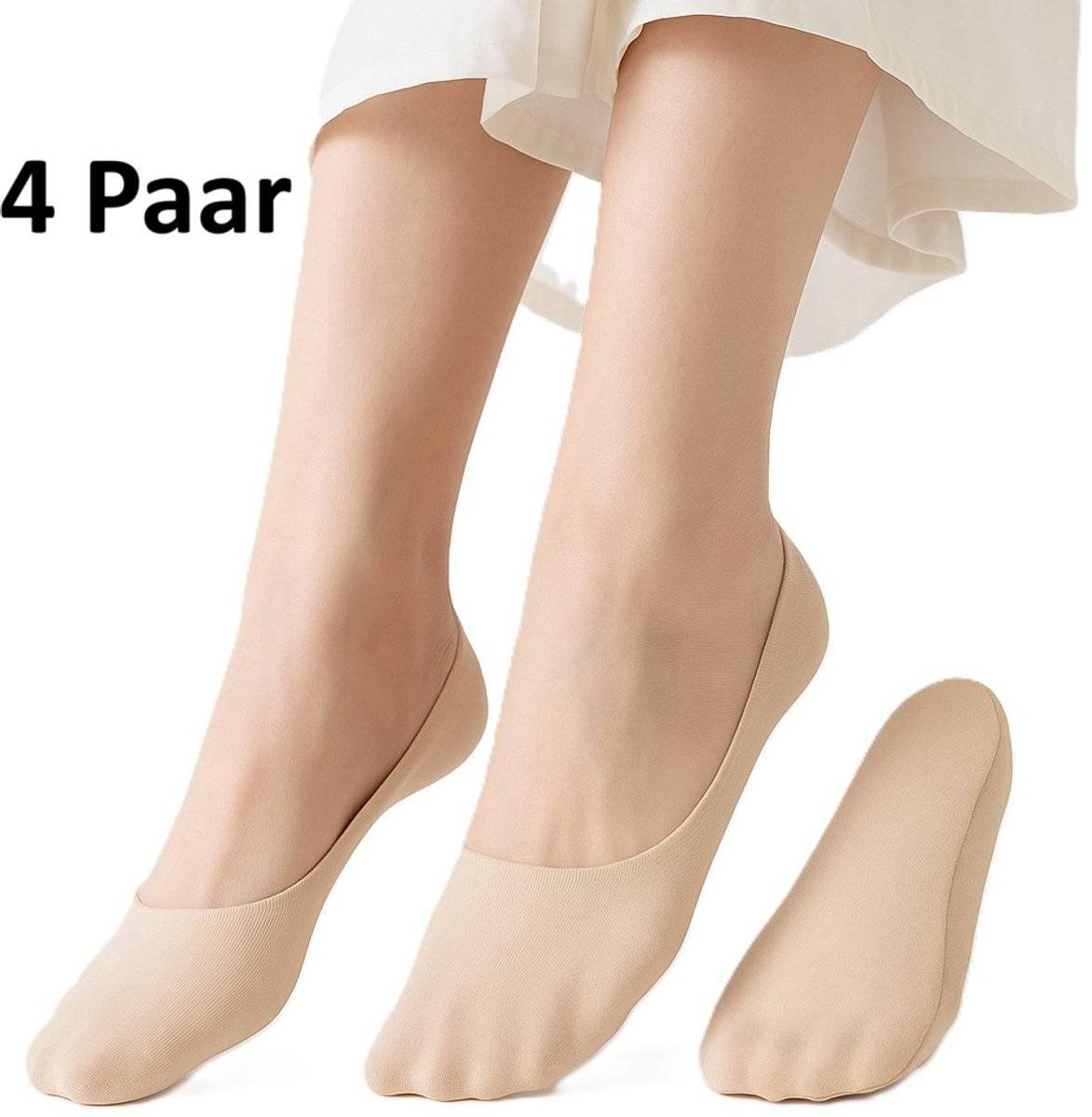 4 Pairs of Cooling Socks for Women | Invisible Socks | Fabric Socks | Soft & Lightweight | Boat Socks | Size 36-42 | Beige