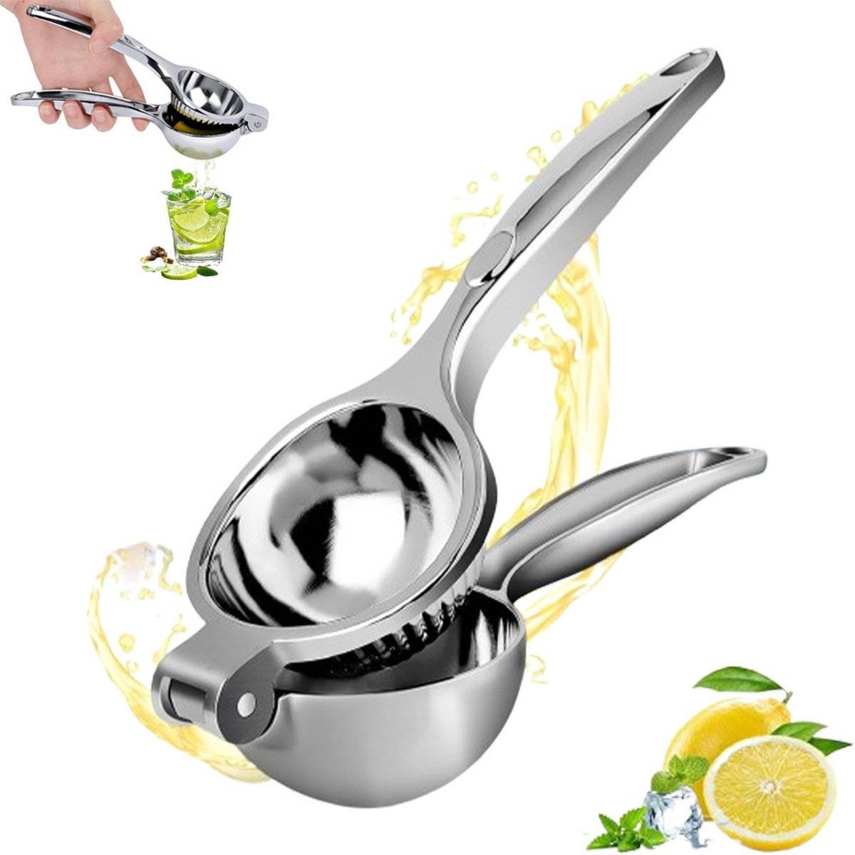 Lemon Press - Lime Press - Manual Lemon Press - Hand Citrus Press - Lemon Squeezer - Citrus Squeezer - Hand Press - Fruit Press - Orange Press - Orange Juicer - Metal - For Lemons, Limes and Oranges - Effortless Juice Making - Silver