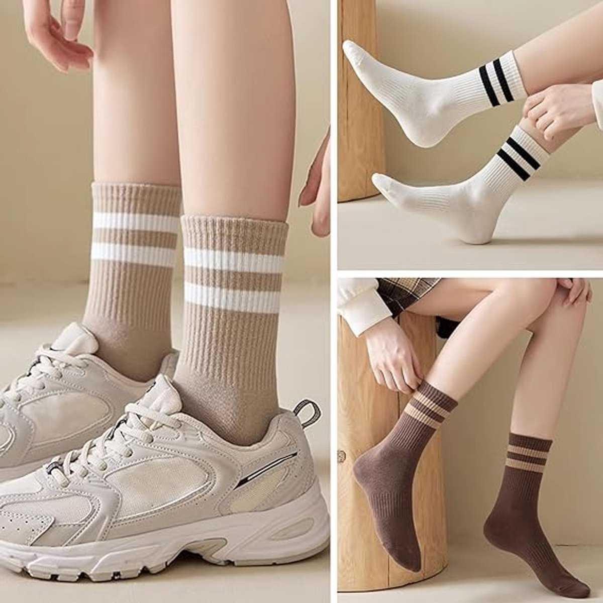 6 pairs - Socks - Cotton Socks - Autumn and winter socks - Comfortable and durable socks - striped socks for women - comfortable cotton leisure socks for women - cute socks - black, grey, white, coffee, khaki, light brown