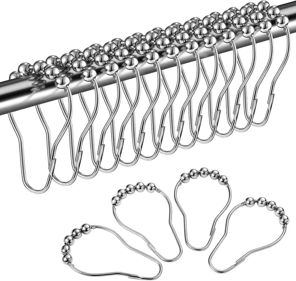 Shower curtain rings - 12 shower curtain rings - Stainless steel sliding hooks - 12 individual hooks - 69x39 mm