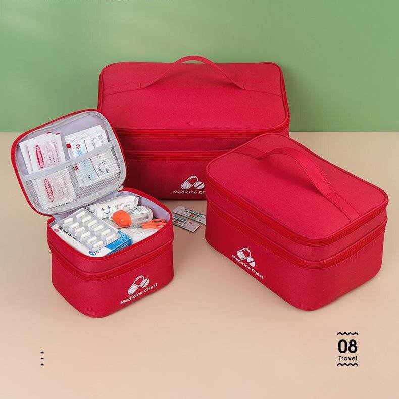 Red 3-Piece First Aid Organizer Set – Small, Medium & Large Medicine Storage Cases (19/23/35cm) for Home & Travel