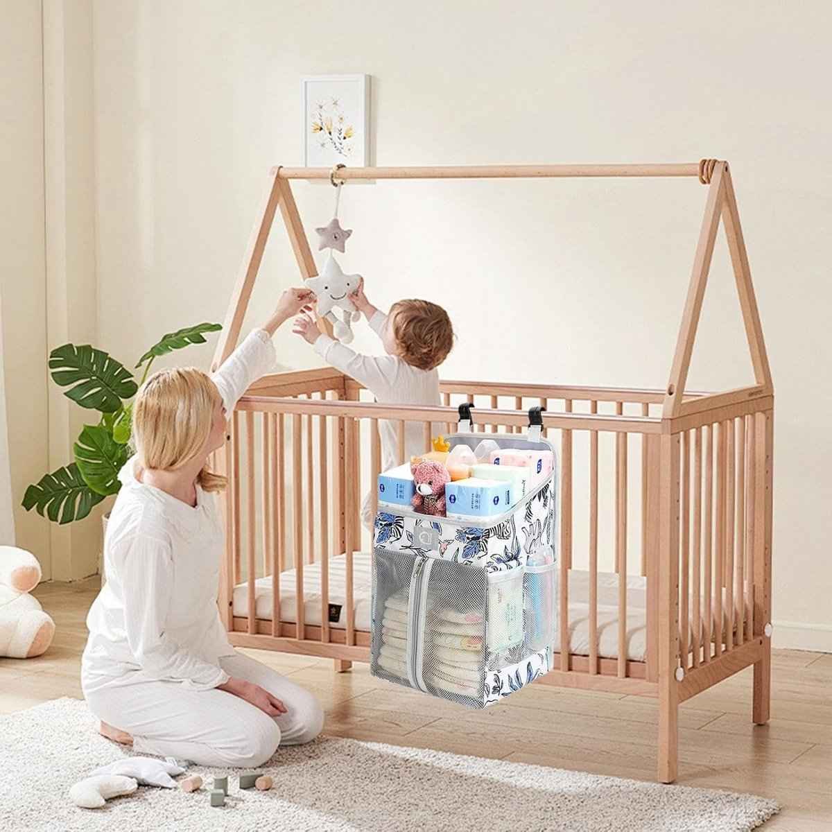 Diaper Bag - 2 Pieces - Changing Table Basket - Diaper Basket - Hanging Diaper Box for Babies - Large Changing Table - Diaper Organizer - Toy Basket - For Baby Bottle Tissue - For Crib/Child/Nursery/Travel/Car - For Nursery Accessories - 43x26x18cm