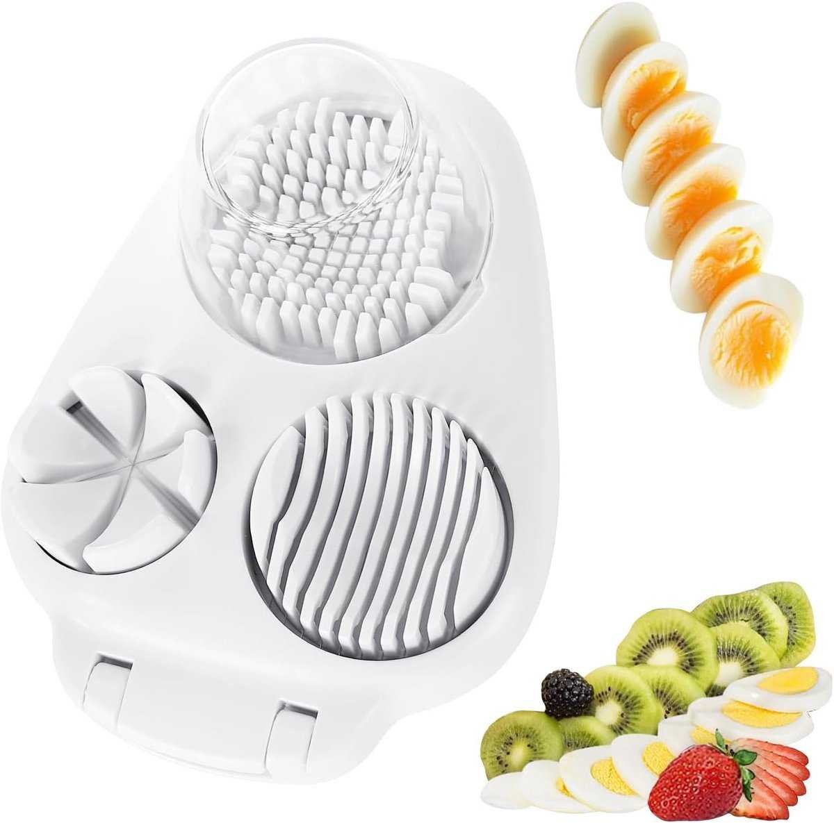 Egg Slicer - Multifunctional Egg Slicer - Egg Slicer with 3 Settings - Dishwasher Safe - Kitchen Gadget for Eggs - Suitable for Strawberries, Apples, Bananas, Cherries, Tomatoes, and Grapes,