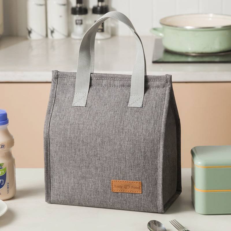 2-Piece Grey Vertical Lunch Tote Set – Compact Insulated Meal Bag with Large Capacity and Durable Handle for Daily Use