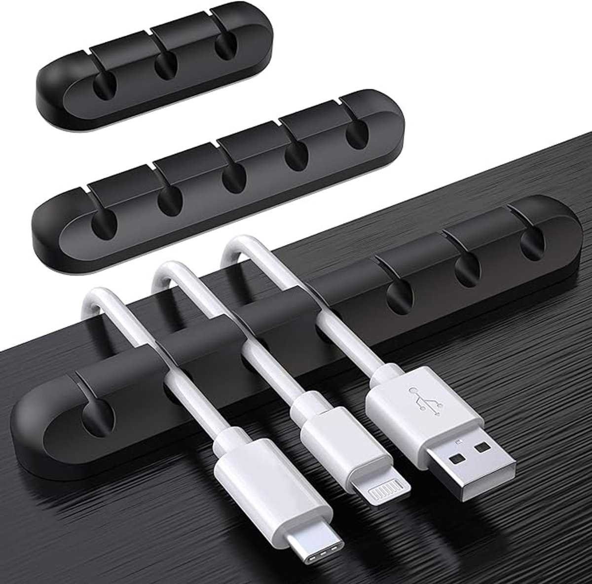 Black cable organizer - Cable net holder - Self-adhesive cable clip - Cable holder - USB cable fastening system - Cable holder - for USB charging cables, power cables, mouse cables, PC, office - 3-pack