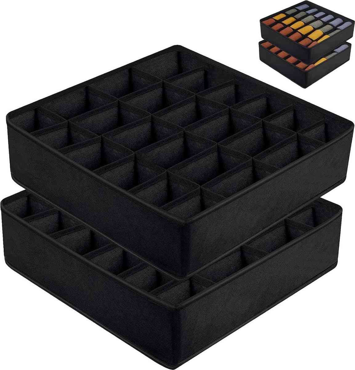 Underwear Storage Boxes - 2 Pieces - 24 Compartments - Drawer Organizer - Bra Organizer - Sock Organizer - Collapsible Storage Box - Underwear Divider - For Wardrobe - Foldable - For Underwear, Bras, Socks, Lingerie, Scarves - In Closet or Drawer
