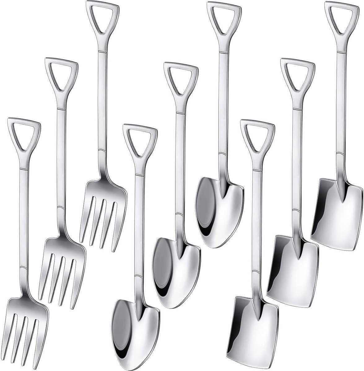 9-Piece Silver Dessert Cutlery Set - Stainless Steel - 3 Spatulas/3 Pointed Spoons/3 Spoons