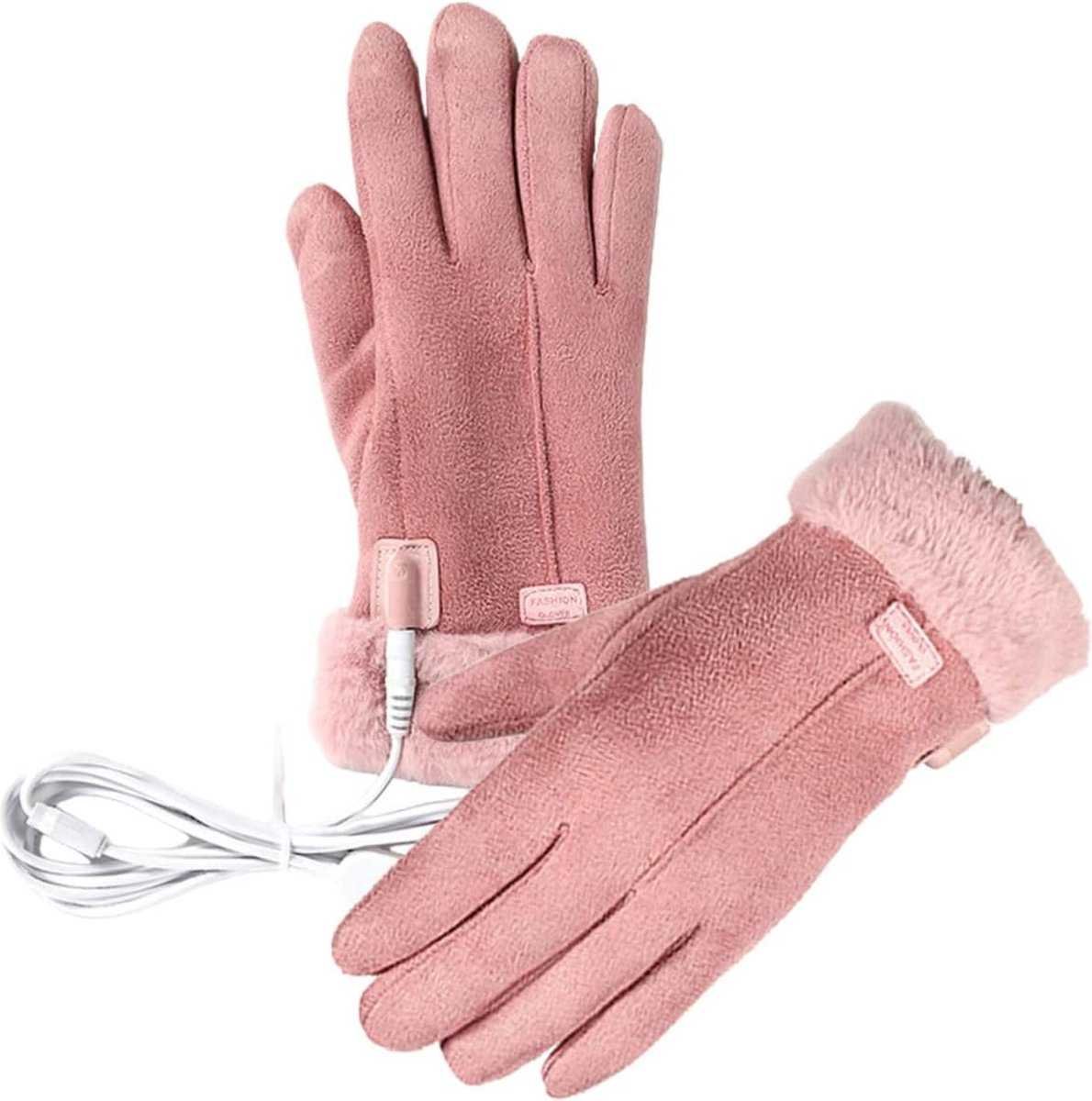 Heated Gloves - USB Heated Gloves for Cycling - Women's Heated Gloves - Cold-Proof Cycling Gloves - Touchscreen - Knitted Thermal Gloves - Pink - Three Modes - Comfortable - Suitable for Bicycles, E-Bikes, Scooters