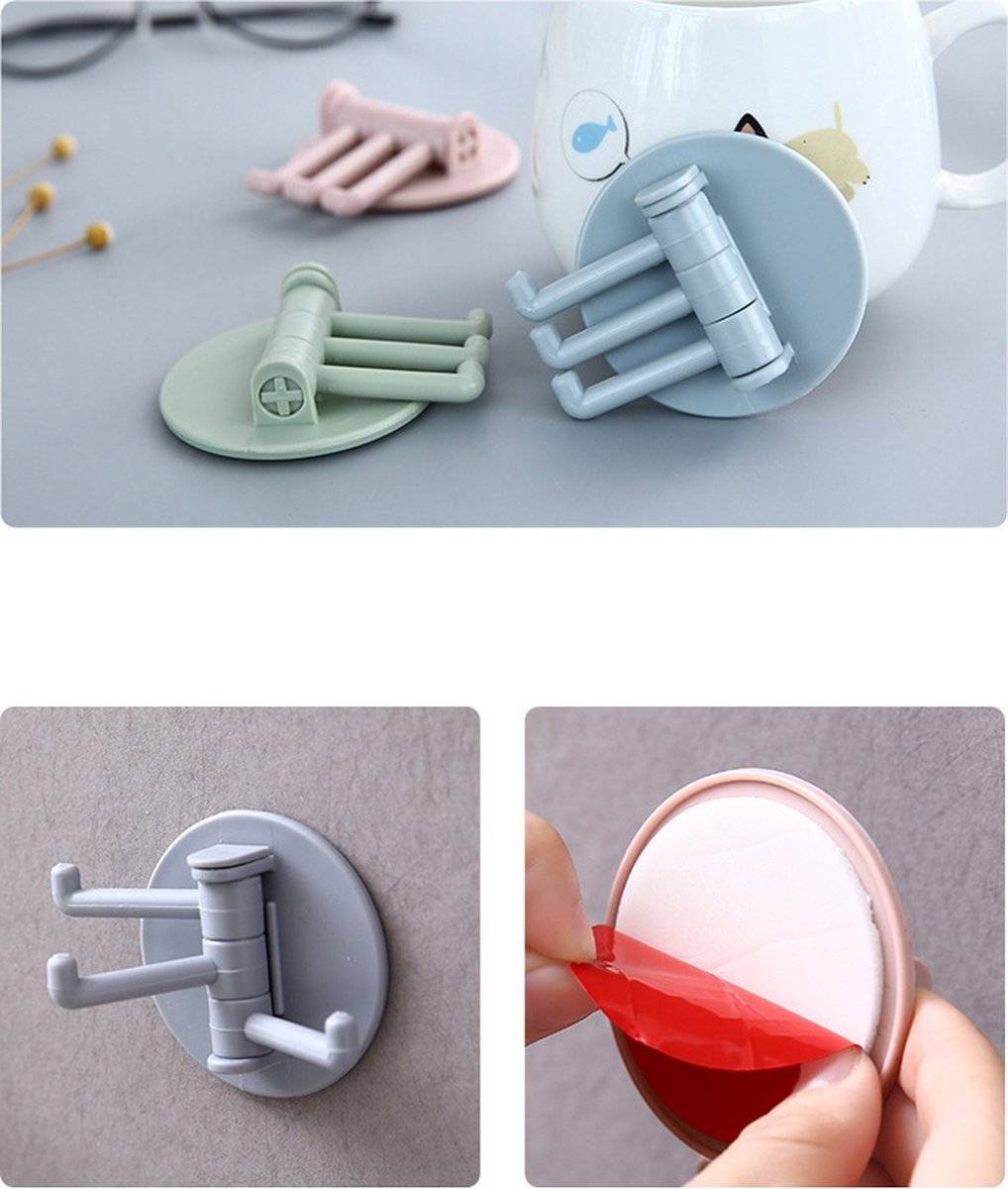 Self-Adhesive Wall Hooks | Towel Hook | Cutlery Hook | Towel Holder | Swivel Hook | 4 Piece | Blue