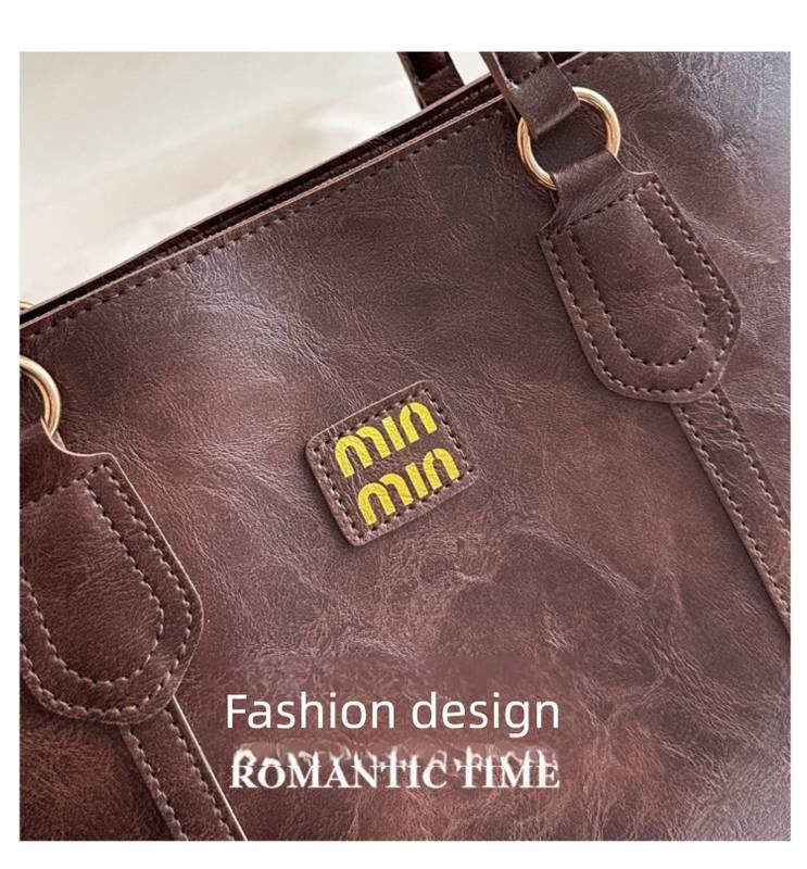 Black Large Capacity Tote Bag – Vintage-Style Shoulder Handbag for Daily Use & Office Commute