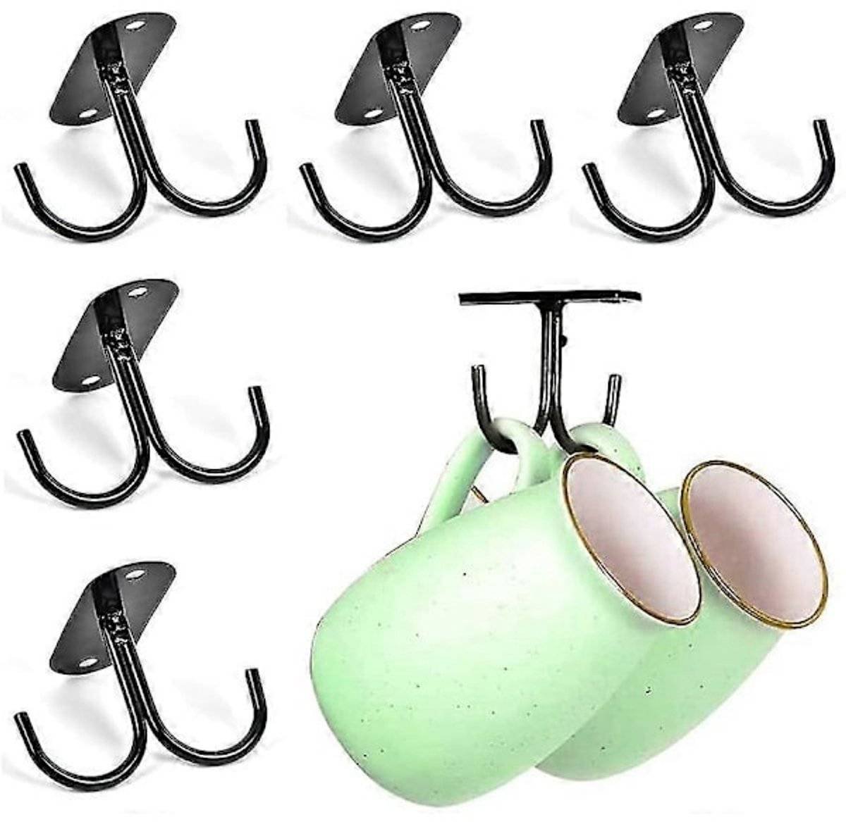 Mug holder with 6 hooks - Country style mug holder - Under-cabinet cup holder - With 12 hooks - For hanging mugs - coffee mugs, beer steins, and kitchen utensils