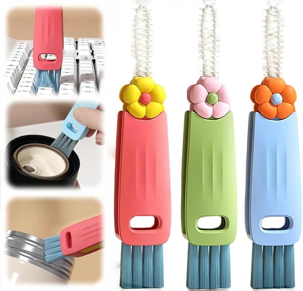 3-in-1 cleaning brush for cup lids, 3-in-1 multifunctional cleaning brush, portable bottle lid cleaner, tight spaces, cup, portable cup lid cleaner with brush, 3 pieces
