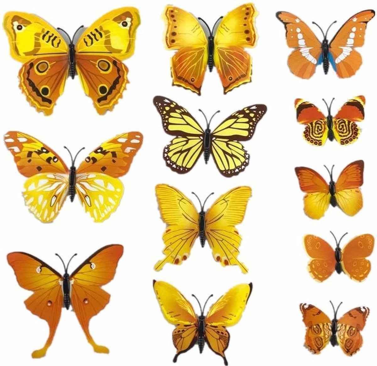 3D Wall Decoration Butterflies 12 Pieces | Wall Butterflies | Butterfly Wall Stickers | Yellow