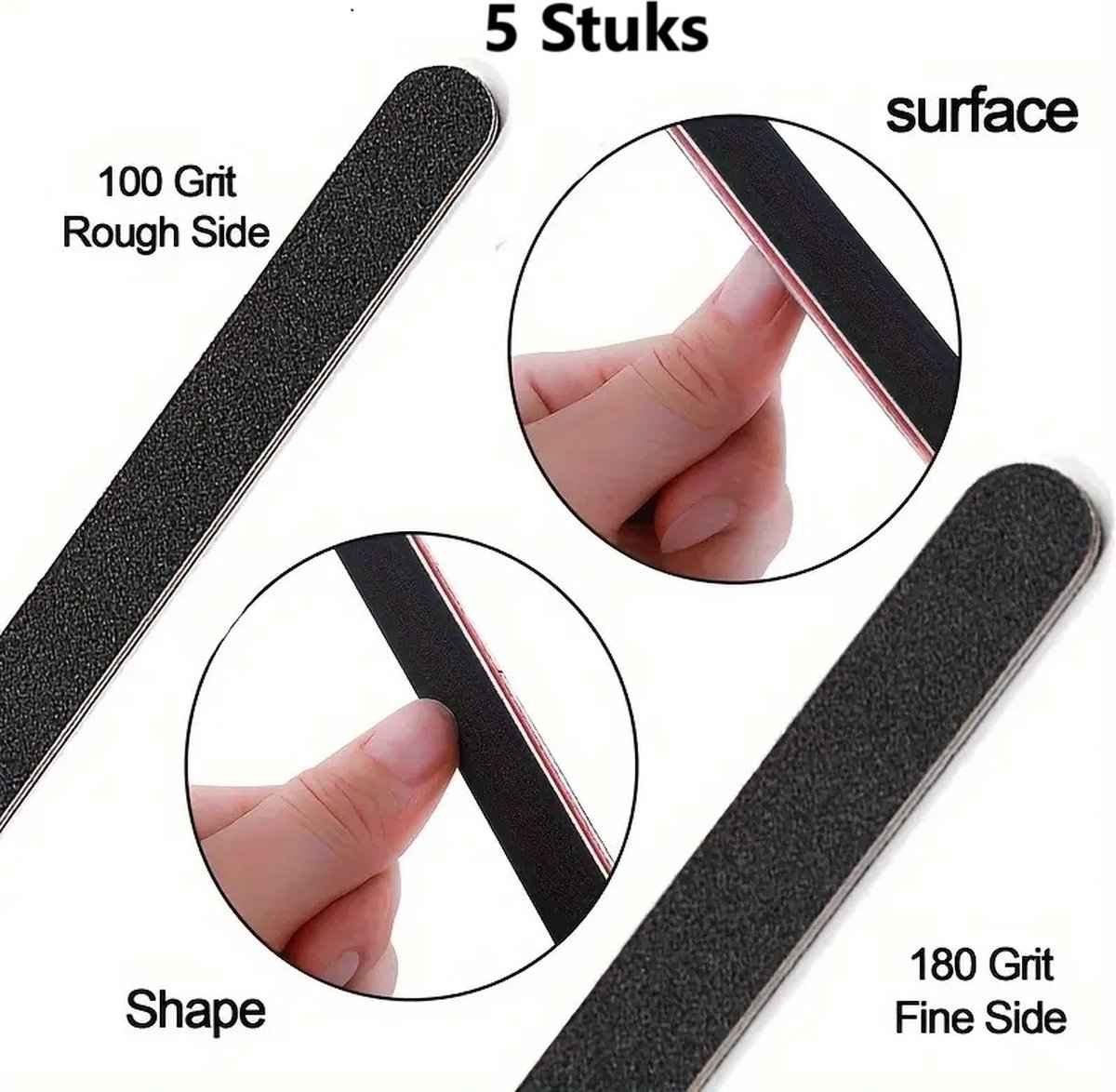 5x Boomerang Files 100/180 Grit | Curved Nail Buffer | Nail File | Polishing Block | Nail Polishing Block | Buffer Block | Nail Buffer | 17 x 2 Cm | Black