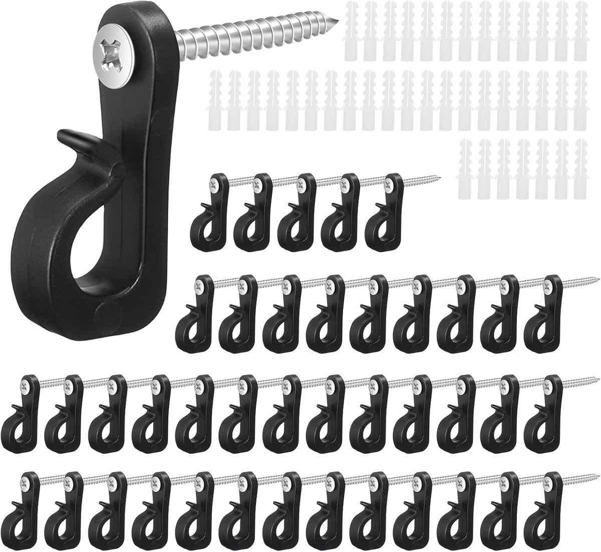 40 pieces - Christmas Light Clips - Screw Hooks - Screw Hooks for Suspension - Outdoor Lamp Hooks - with Screw Fixing - Outdoor Screw Hook - Hook - for Hanging Light Strings, Garage, New Year's Party, Plants and Decorations - Black