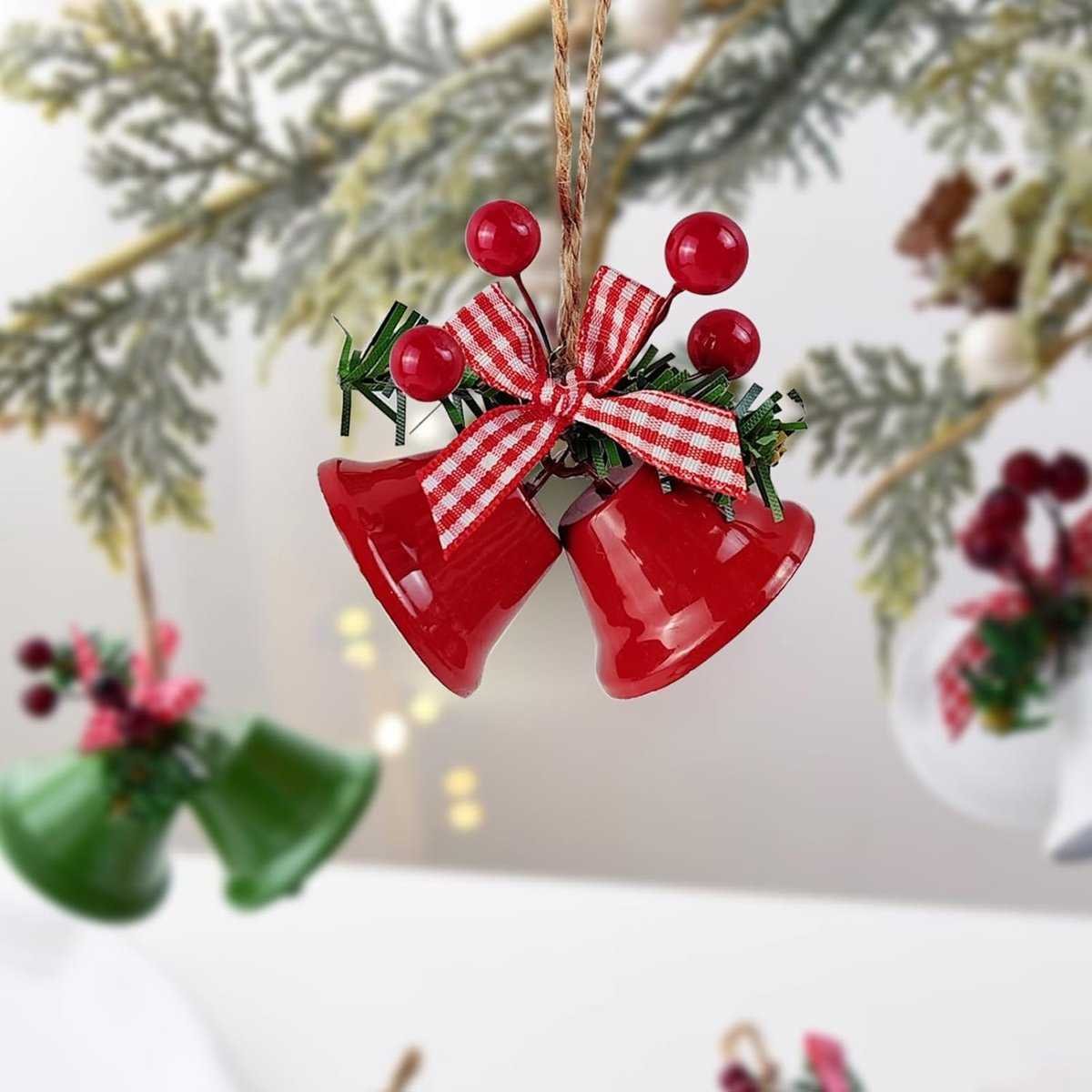 18 pieces red Christmas bell ornaments - hanging tree ornaments metal bell hangers - Christmas holiday decoration