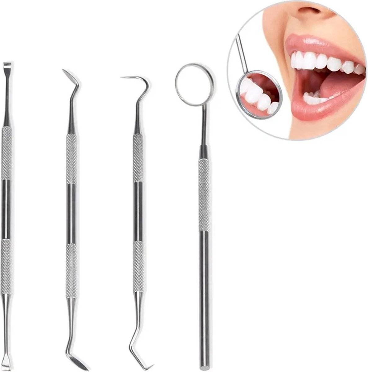 4-Piece Dental Care Tool Set | Dental Set | Oral Care | Plaque and Debris Removal Set | Dental Hook | Stainless Steel