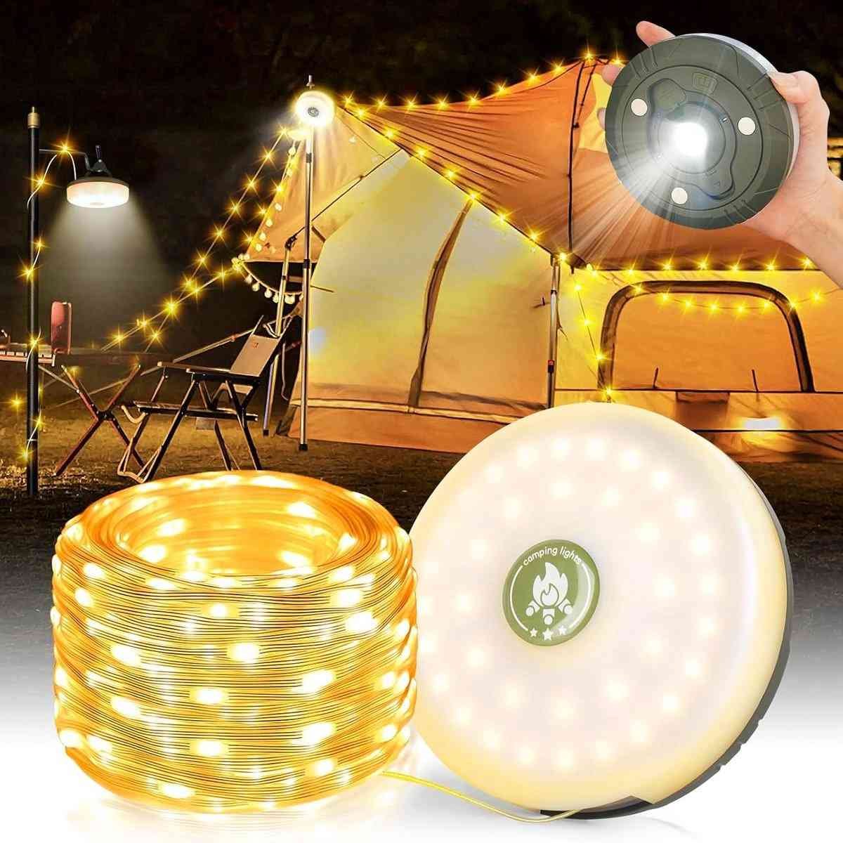 Camping Light String 10 Meters - Ambience Strip - IPX4 Waterproof - Retractable - Rechargeable - Warm White | Outdoor Lighting Garland - Camp Lamp - Camping Lamp - Lights - Light String - Tent Lamp - Rechargeable Camping Lamp With USB C - Outdoor