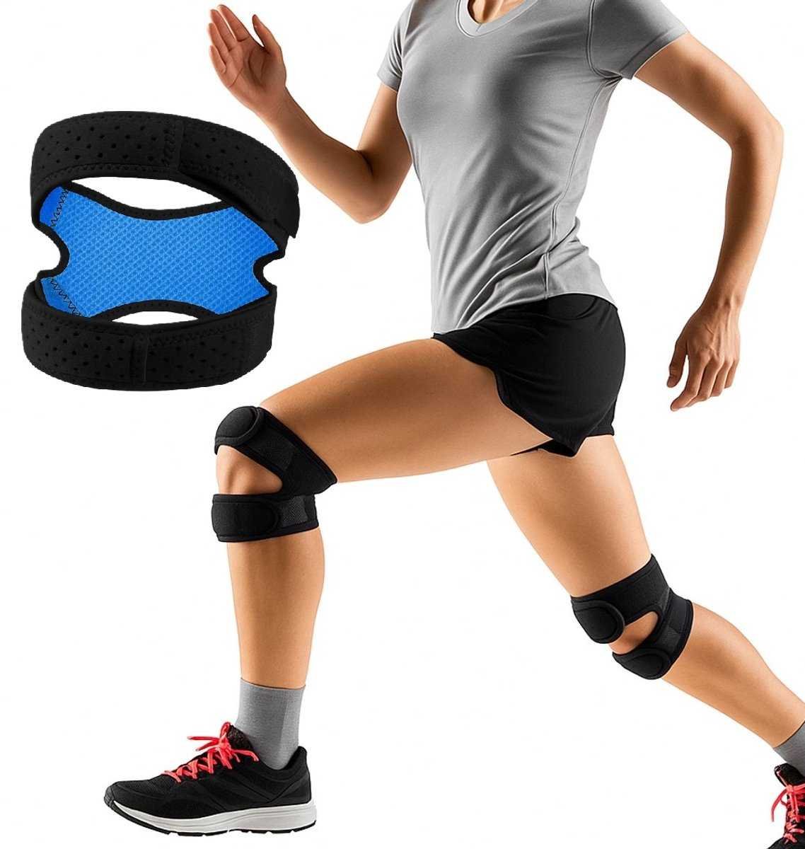 Double Patella Knee Brace | Patella Strap | Knee Support | Knee Protector | Knee Tendon Strap | Knee Bandage | Elastic Bandage | Adjustable | Black/Blue