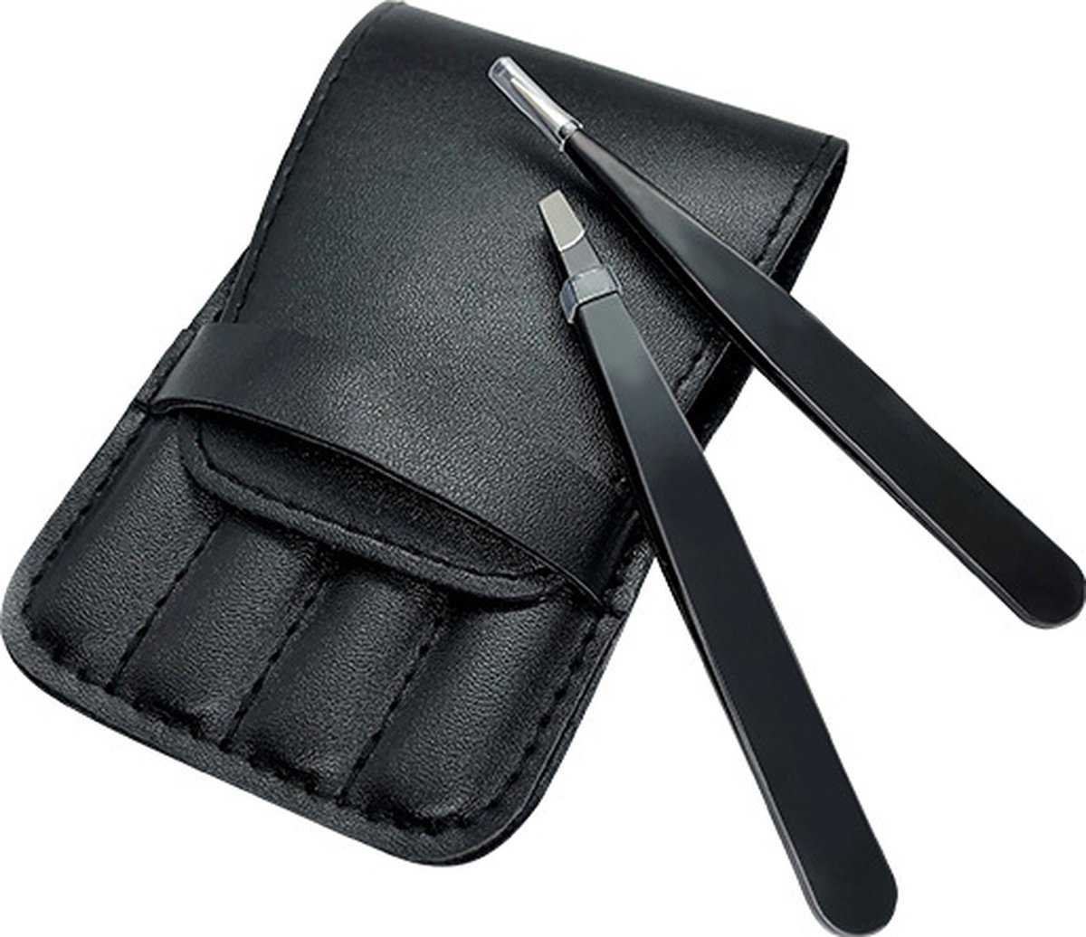 Eyebrow Plucking Tweezers Set | 4-Piece | Tweezers | With Luxury Storage Case | Black