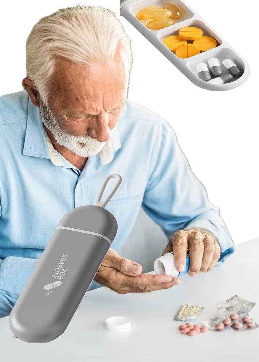 Portable | Pill Box | Pill Box | Medicine Box | Waterproof | Pill Box Tube | 3 Compartments | Incl. Hanging Hook | Grey