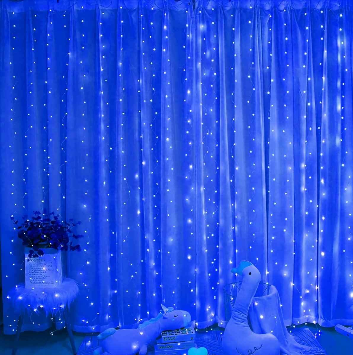 Curtain lights, Christmas lights - 300 LEDs, 8 light modes, copper string lights with remote control, USB powered and waterproof for Christmas, bedroom, party, wedding, home, garden, wall decorations, cool blue
