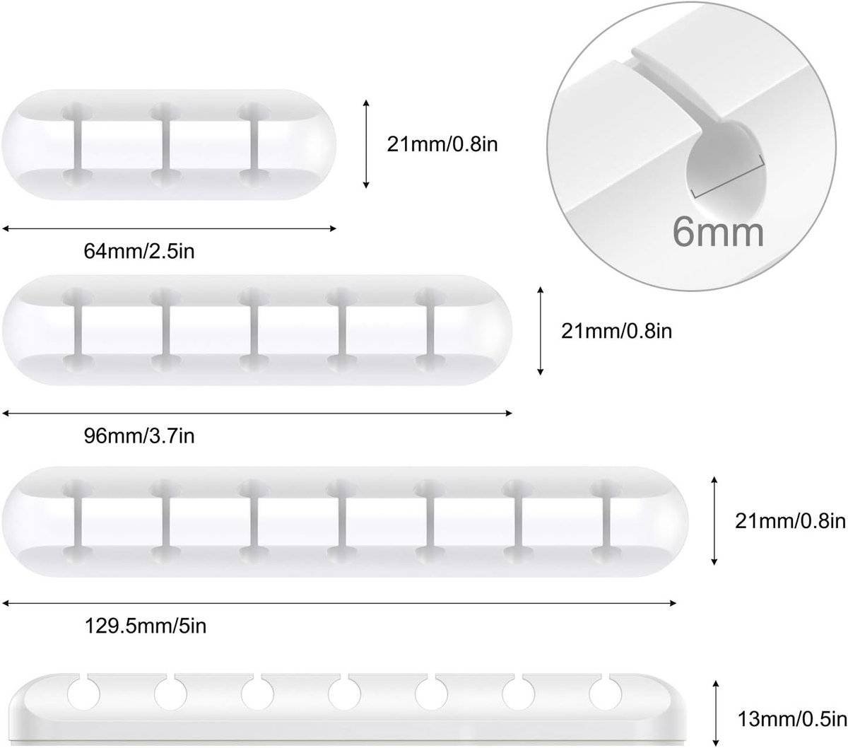 3 pieces - Cable holder - Cable clamp holder - cable management system - cable organizer - cable clip - desk organizer - cable tray - for cables, power cords, USB charging cables, chargers, audio cables - 3, 5, 7-hole - white