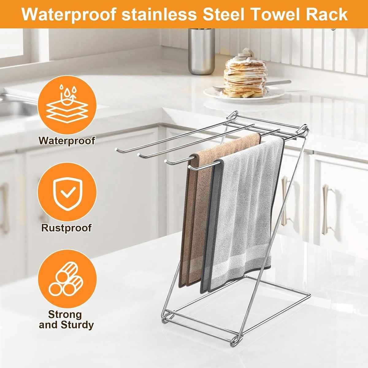 Kitchen Towel Holder, 4-Arm Kitchen Towel Rack for Drying Dishcloths Hand Towels, Foldable Free Standing Hand Towel Holder for Countertop Bathroom Kitchen Organization RV Essentials, 2 Pack